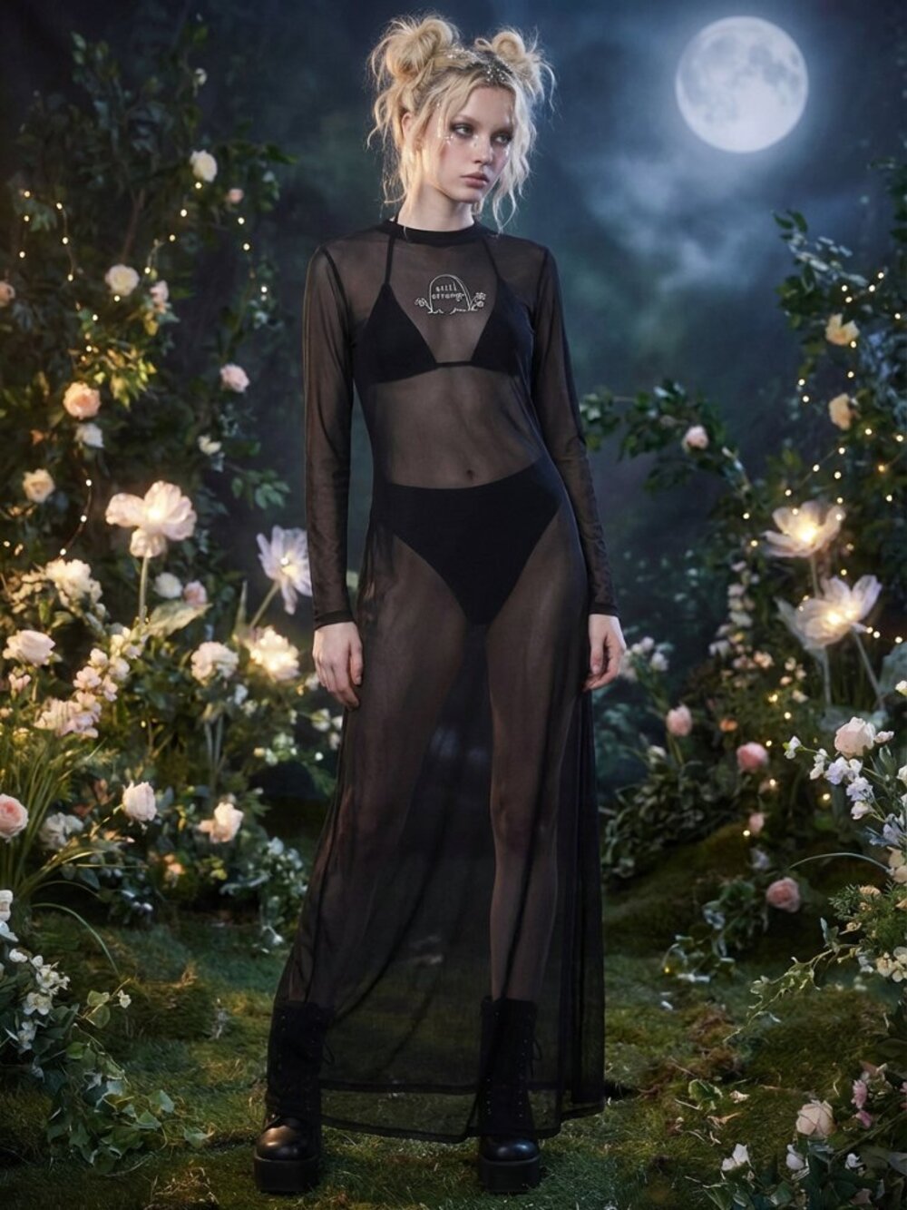 SUGAR THRILLZ Dolls Kill 4ever Strange black sheer maxi dress